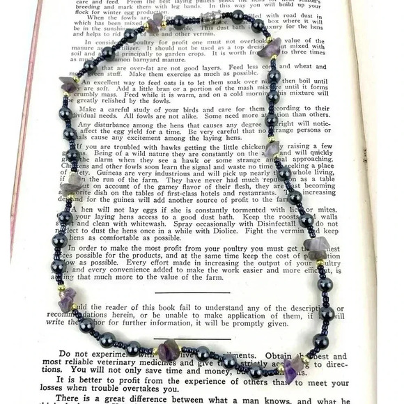 Natural Stone and Metal Beaded Necklace Amethyst  16" Choker Purple Gray - Picture 2 of 14